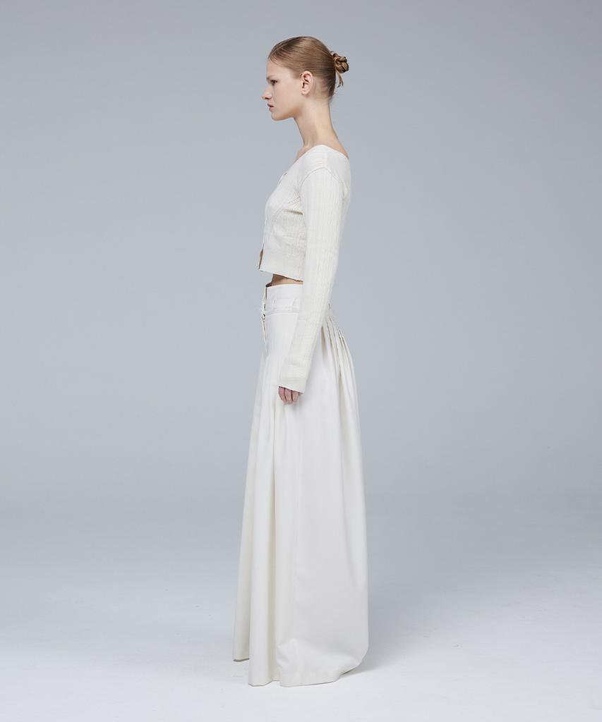 Meuameu Signature Unbalance Band Pin Tuck Slacks