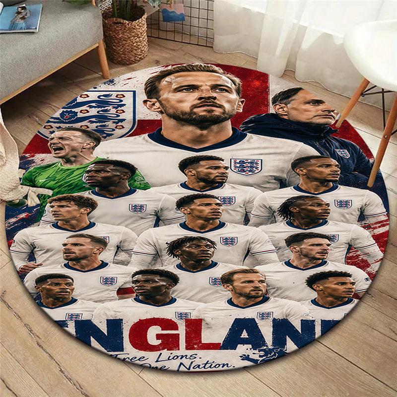 England National Football Team Round Area Rug,Carpet Rug for Living Room Bedroom Sofa Playroom Decor,Non-slip Floor Mat