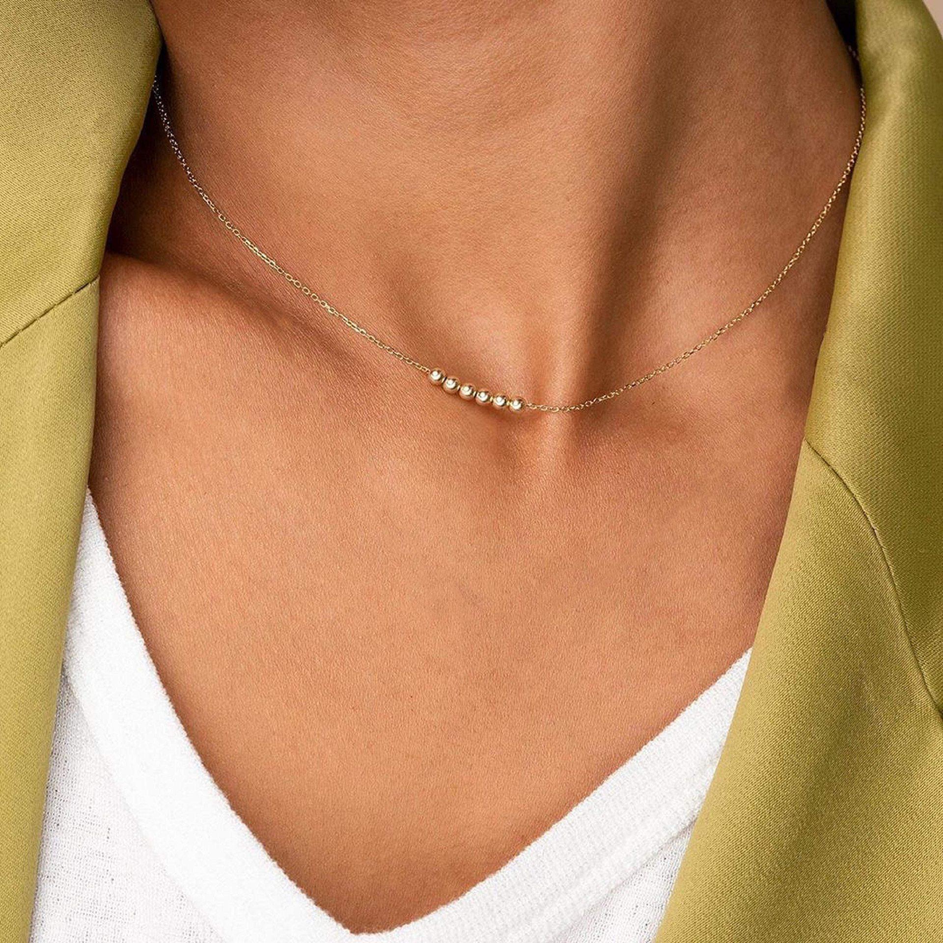 

Classic Minimalism Geometric Six Small Golden Beads Necklace Women Gold Color Stainless Steel Does Not Fade Collar Chain Jewelry