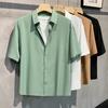 Men's Spring and Summer Lapel Solid Color Short-sleeved Loose Shirt Casual Comfortable Breathable Retro Drape Button Jacket
