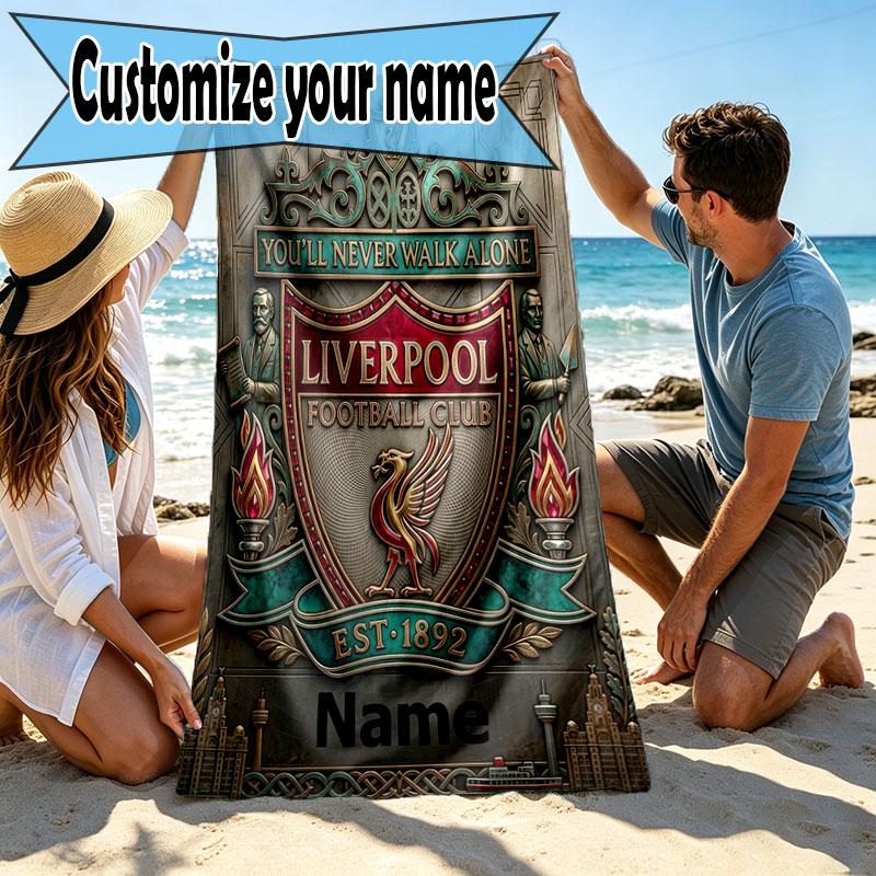 Custom Name Personalized Liverpool FC Print Beach Towel, for Trip Camping Beach Party Home Decor, Birthday Gift for Family & Friends