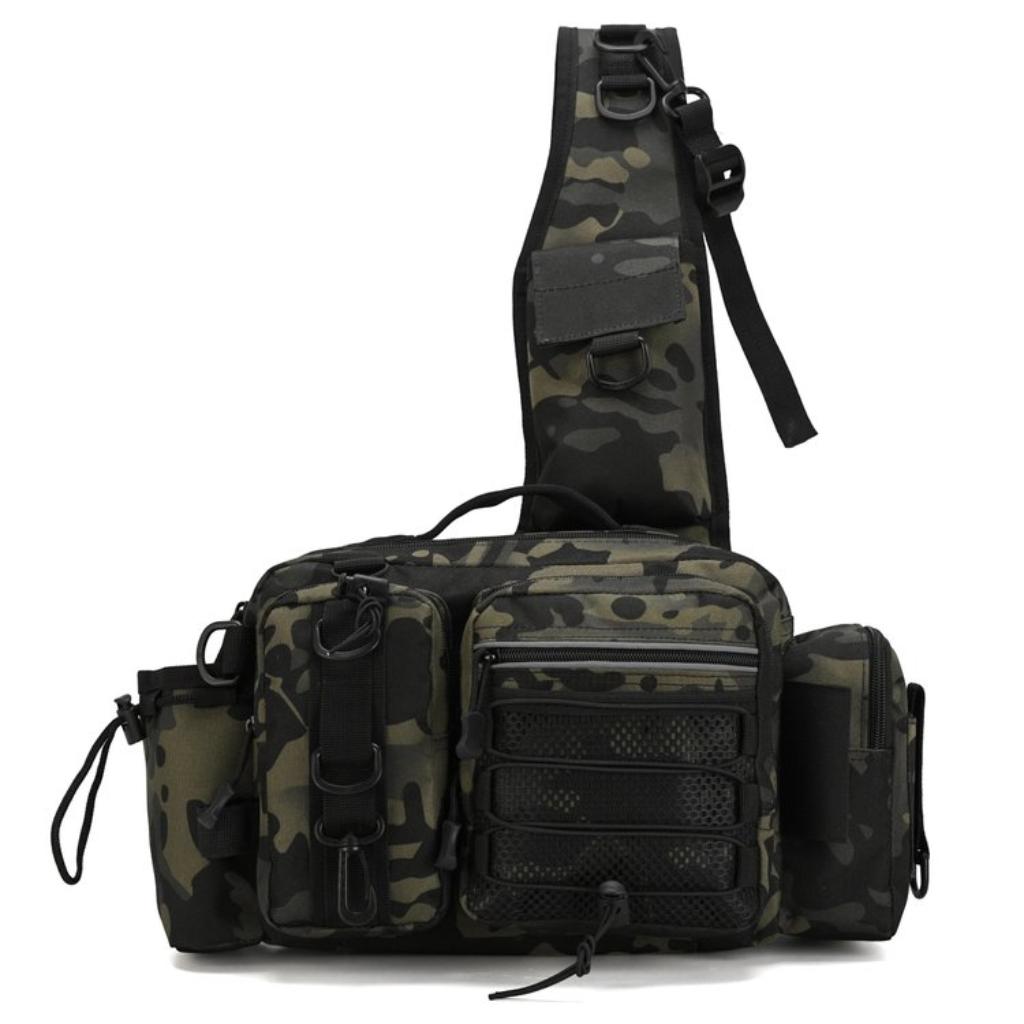 Crossbody Bag Unisex Nylon Multi Pocket Adjustable Strap Outdoor Fishing Travel