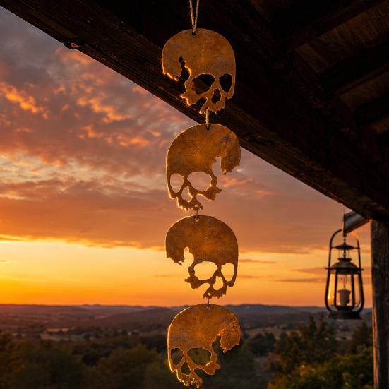 Halloween Skull Hanging Ornaments Metal Garden Sign Decorative Skull Shaped Hanging Tags