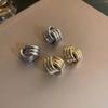 Modische glänzende dreilagige strukturierte Ohrringe mit verschlungenem Knoten für Damen, goldfarben, Edelstahl-Ohrring, Vintage-Schmuck, Geschenk