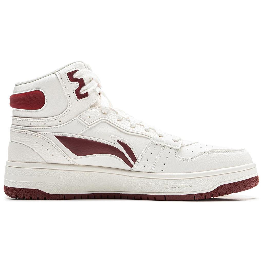 Li Ning Tianji Soft HI Slip Resistant Abrasion Resistant Mid Top Skateboard Shoes Men's White Red AGCU367-1