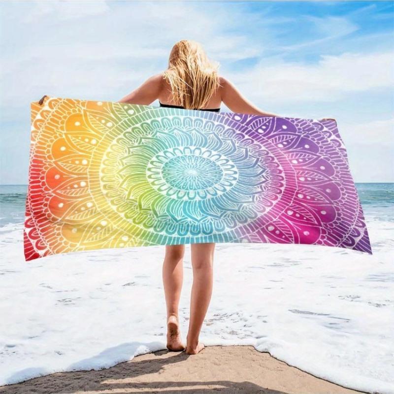 

1pc Large Quick-Dry Sand-Free Beach Towel - Lightweight Microfiber Bath,Yoga Mat,Picnic Blanket Vibrant Rainbow Mandala Bohemian W40*H60(CM)