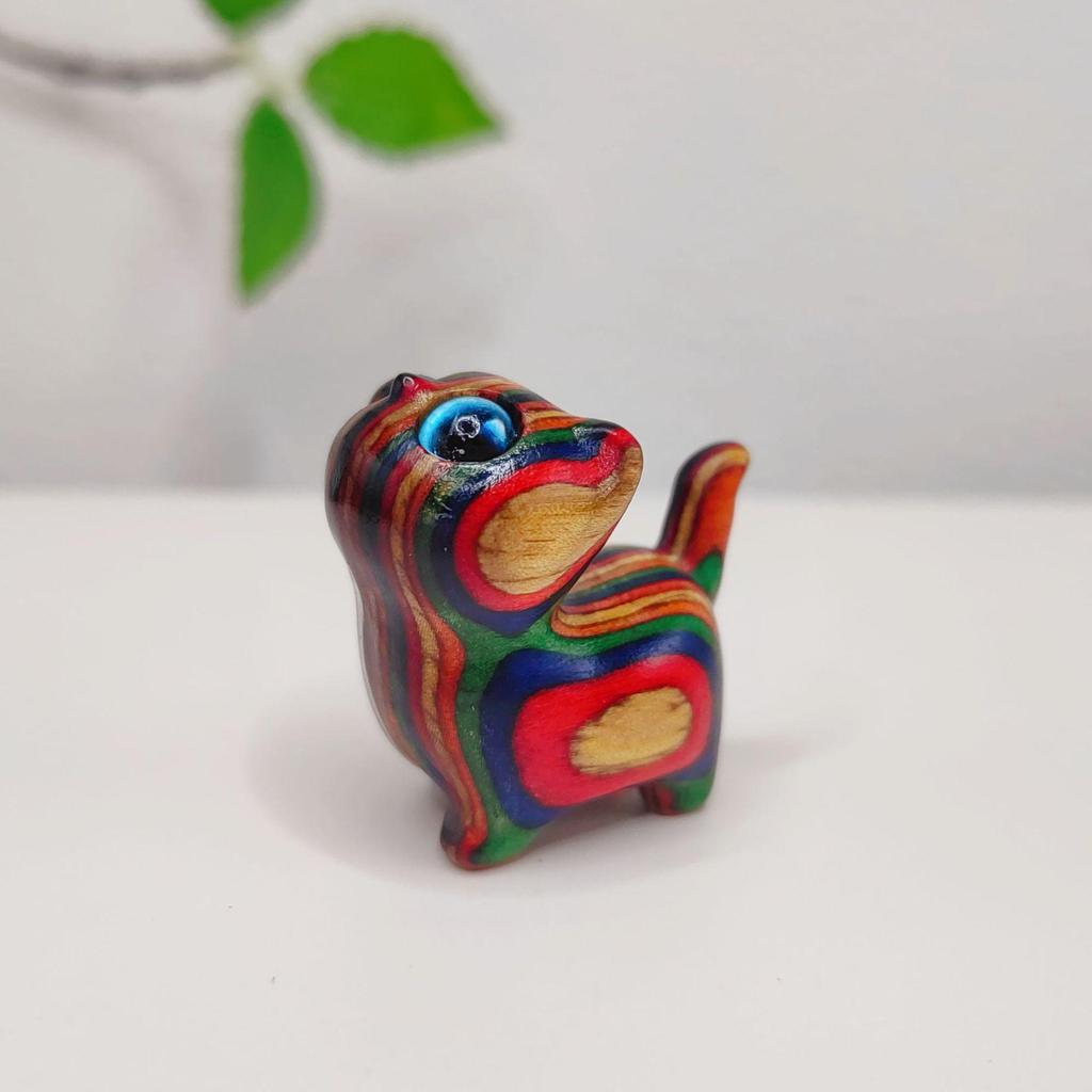 Rainbow Cat Curiosity Hand-Carved Ornament - Creative Animal Car Decor & Birthday Gift