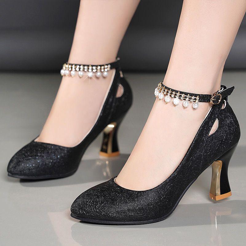 

Модные женские туфли-лодочки с острым носком и стразами, весна и осень, на высоком каблуке, жемчужная обувь, винтажные, в продаже, повседневные 2025, роскошная обувь для женщин 40