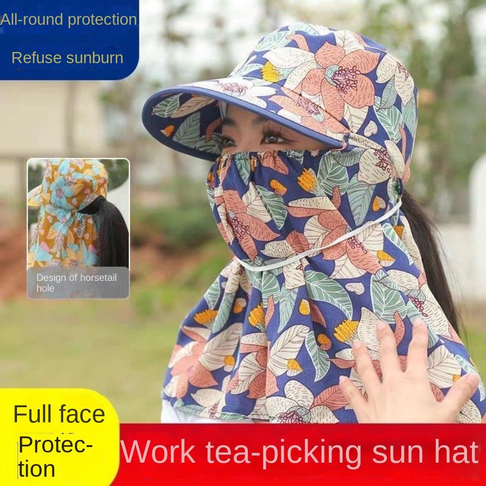 Wide Brim Tea Picking Cap Anti-UV Sunscreen Hat Fashion Women's Ponytail Hat  Outdoor