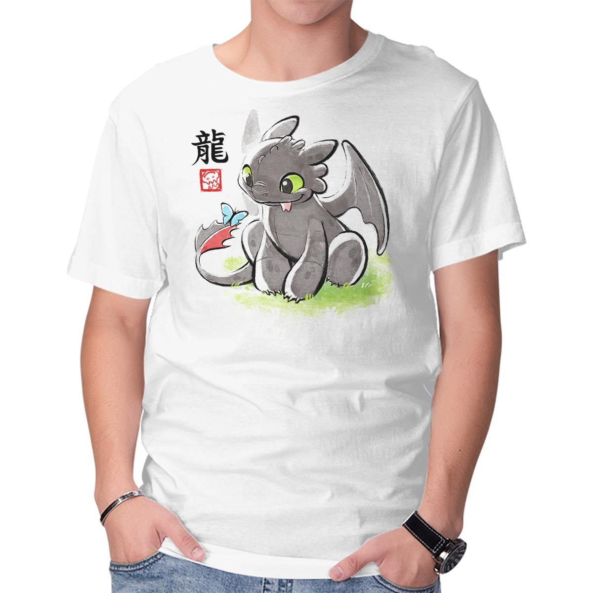 Unisex Crew Neck T-Shirt Inked Dragon Graphic Short Sleeve Casual Tee L