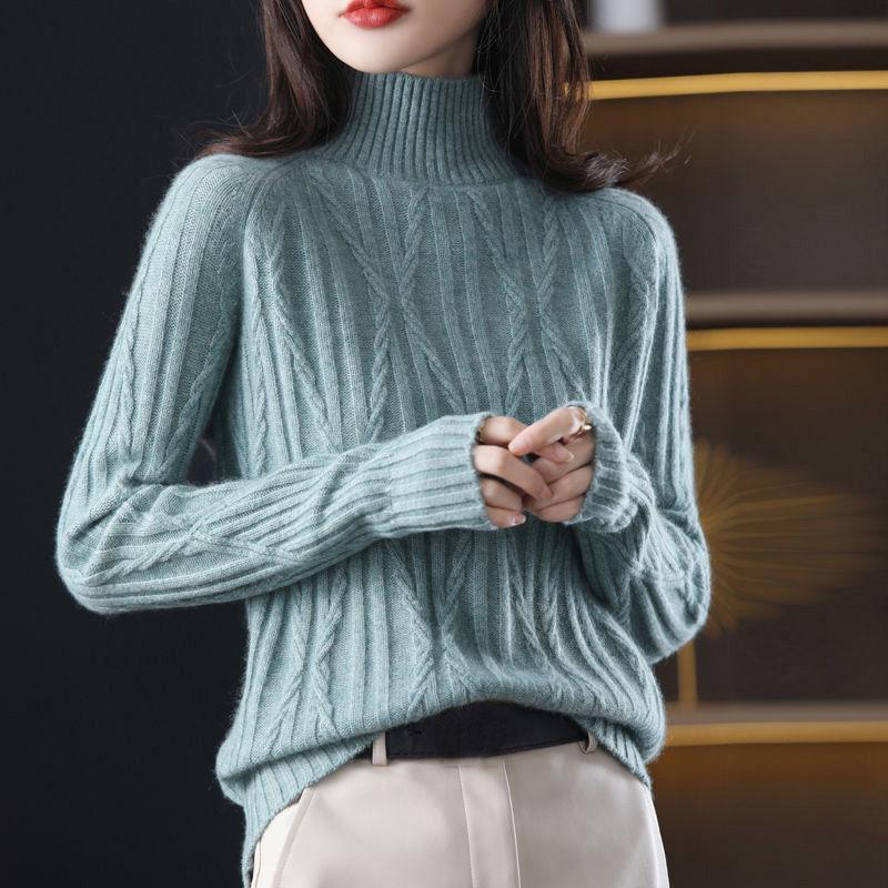 Solid Mock Neck Sweater for Women - Long Sleeve Fall & Winter Casual Sweater
