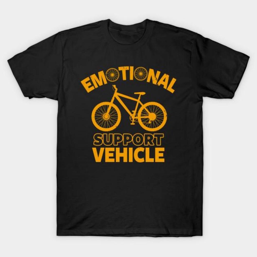 Men Black Print T-shirt Emotional Support Bicycle Gift For Cyclist No-Cut Transfer Paper Print Cotton Tshirt S чёрный