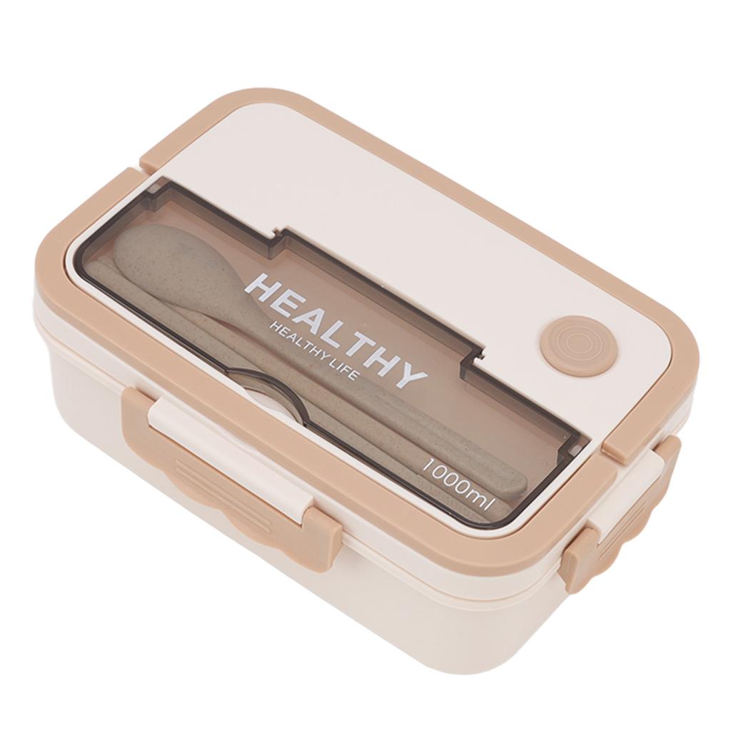 Plastic 3 Compartment Lunch Box 1000ml Microwave Safe Bento Box for Kids Adults Students Office Worker Beige