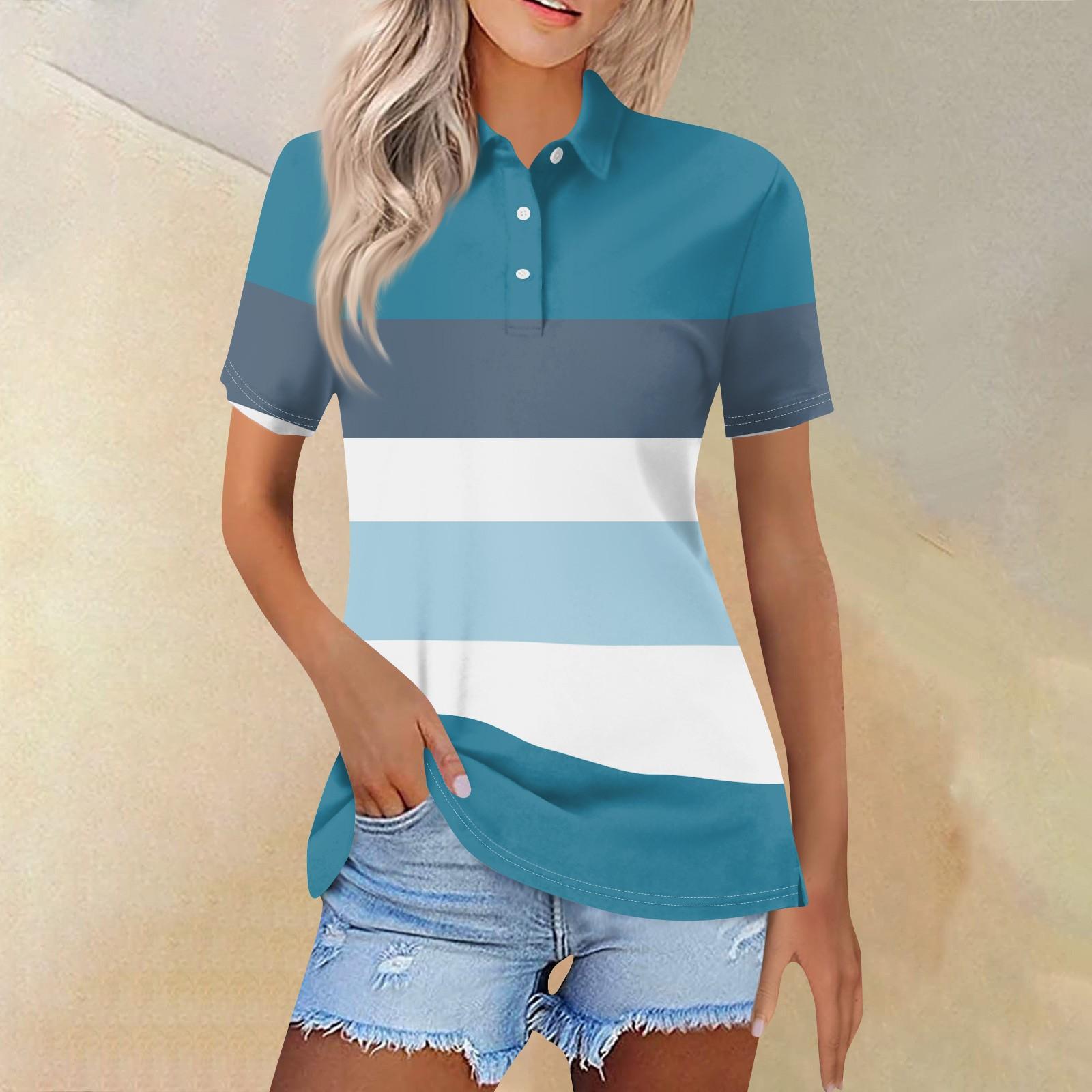 

Женская модная повседневная рубашка с отворотом и коротким рукавом с принтом, женские топы на пуговицах L синий