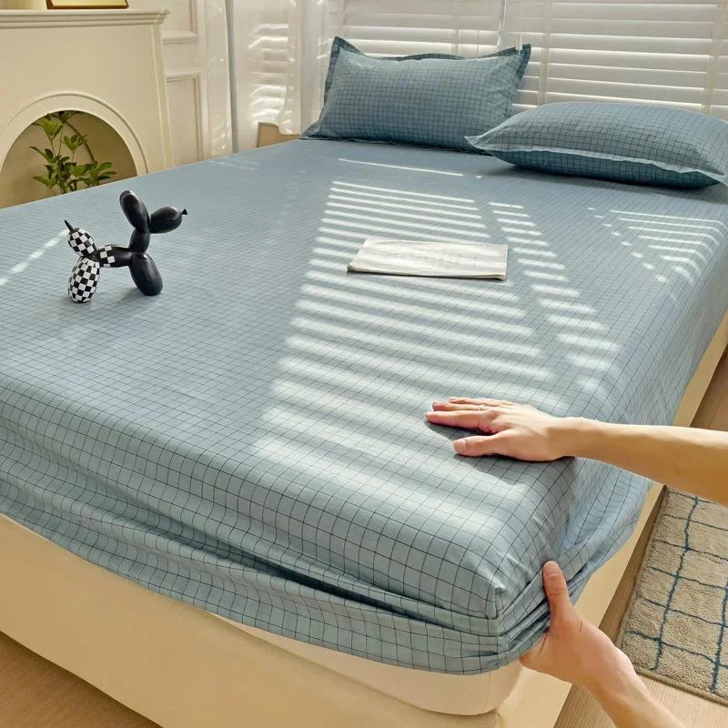 Plaid Fitted Sheet Simple Style Single/Queen/King Bedroom Home Bed Sheet Mattress Cover Pad Bedsheet ( Pillowcase Can Order )