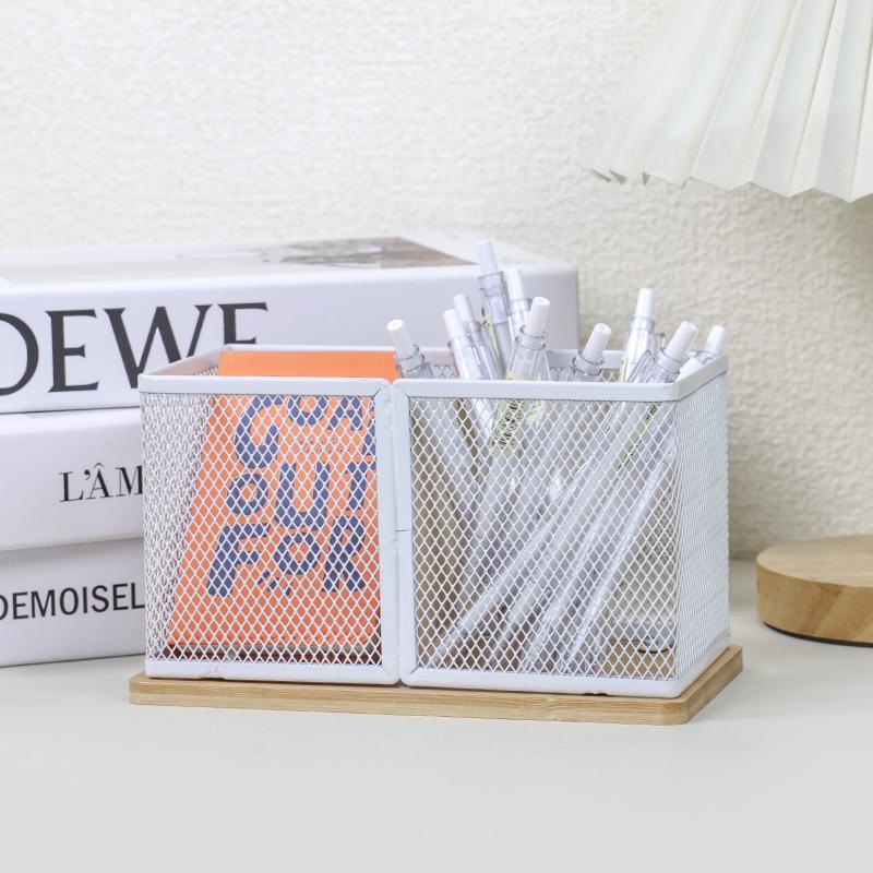 

en holder office desk iron simple stationery storage item student metal storage large-capacity multi-functional storage box білий