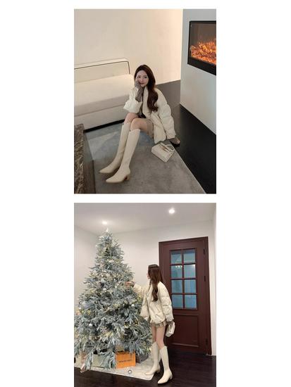 V-Mouth Pointed Toe Black Western Cowboy High Tube Knight Boots 2025