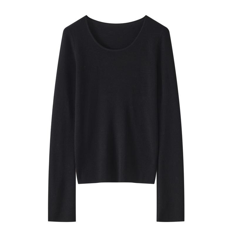 Spring 2026 Women's U-Neck Ultra-Thin Knit Base Layer Top - 100% Pure Wool Yangzi Yarn