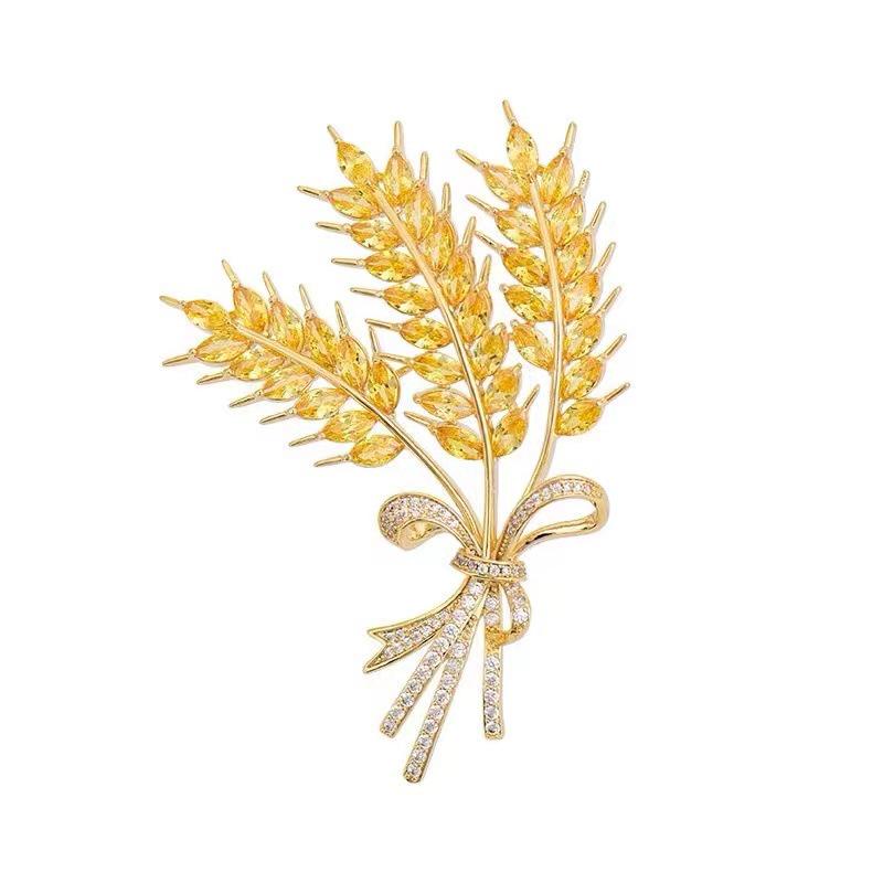 Matte Gold Pearl Wheat Ear Corsage Brooch for Women - High-End Versatile Pin with Anti-Exposure Design