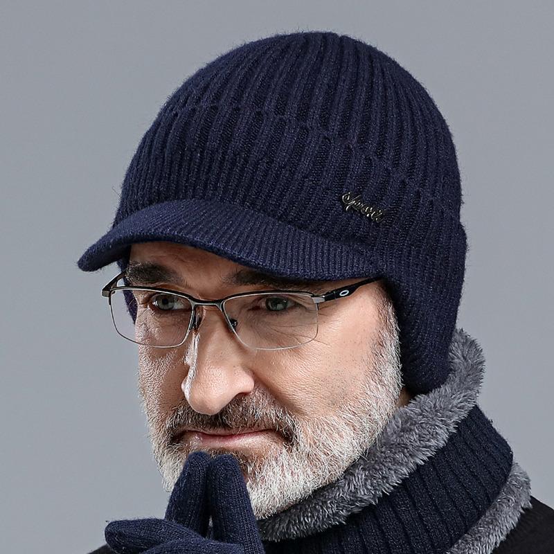 

WTEMPO Добавить меховые зимние теплые шапки с полями Мягкие шапки-бини Мужские классические вязаные шапки-ушанки Теплые шапки с ушками One Size темно-синий