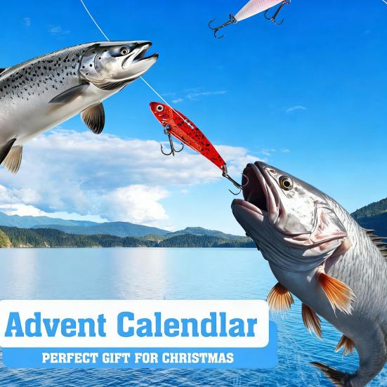 24Pcs/Set Christmas Fishing Lure Advent Calendar Artificial Soft Hard Bait Accessories Countdown Calendar Box Fishing Enthusiasts Holiday Gift