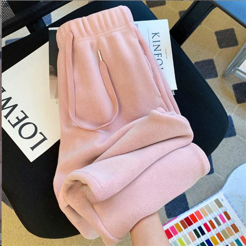

Women s Warm Fleece Sweatpants - Autumn/Winter Thickened Cotton, Petite Fit, Plus Velvet. One Size 80-140 розовый