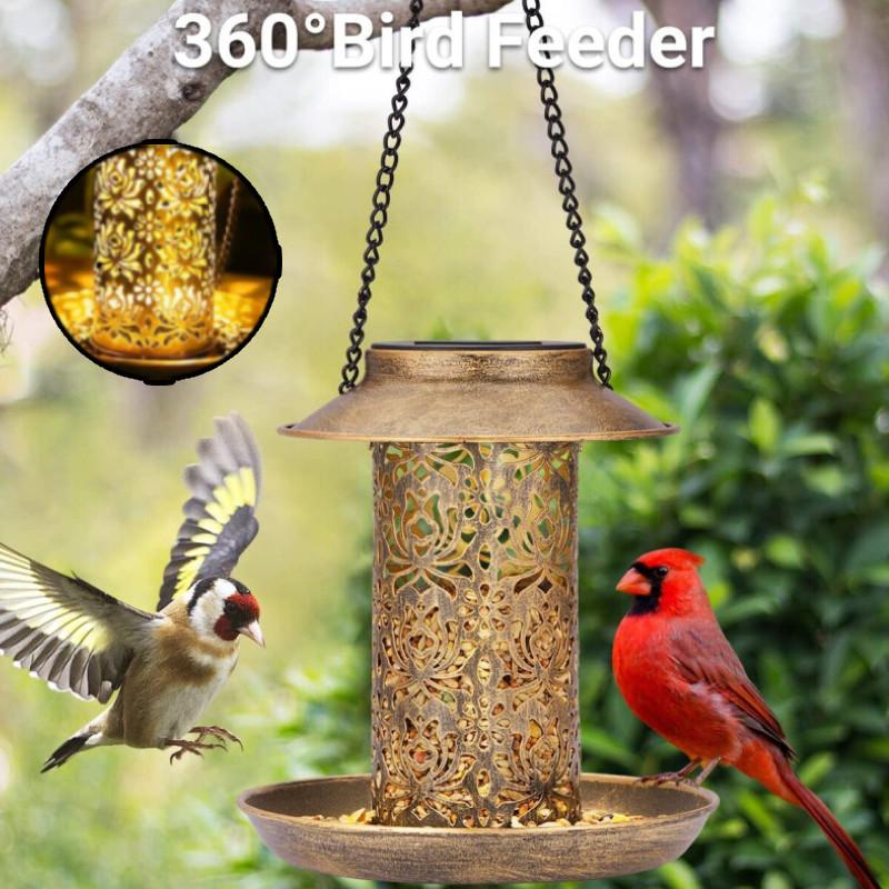 Charming Outdoor Solar Metal Hummingbird Feeder And Decorative Garden Light For Bird Feeding And Watering