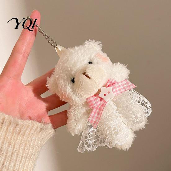Soft Texture Bear Charm Plush Keychain, Cute Puppy Bag with Keychain Crocheted Accessories, Stuffed Animal Pendant for Women Girls Backpack