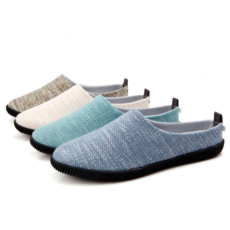 Slippers, linen shoes, four-season casual half-drag beach trendy shoes