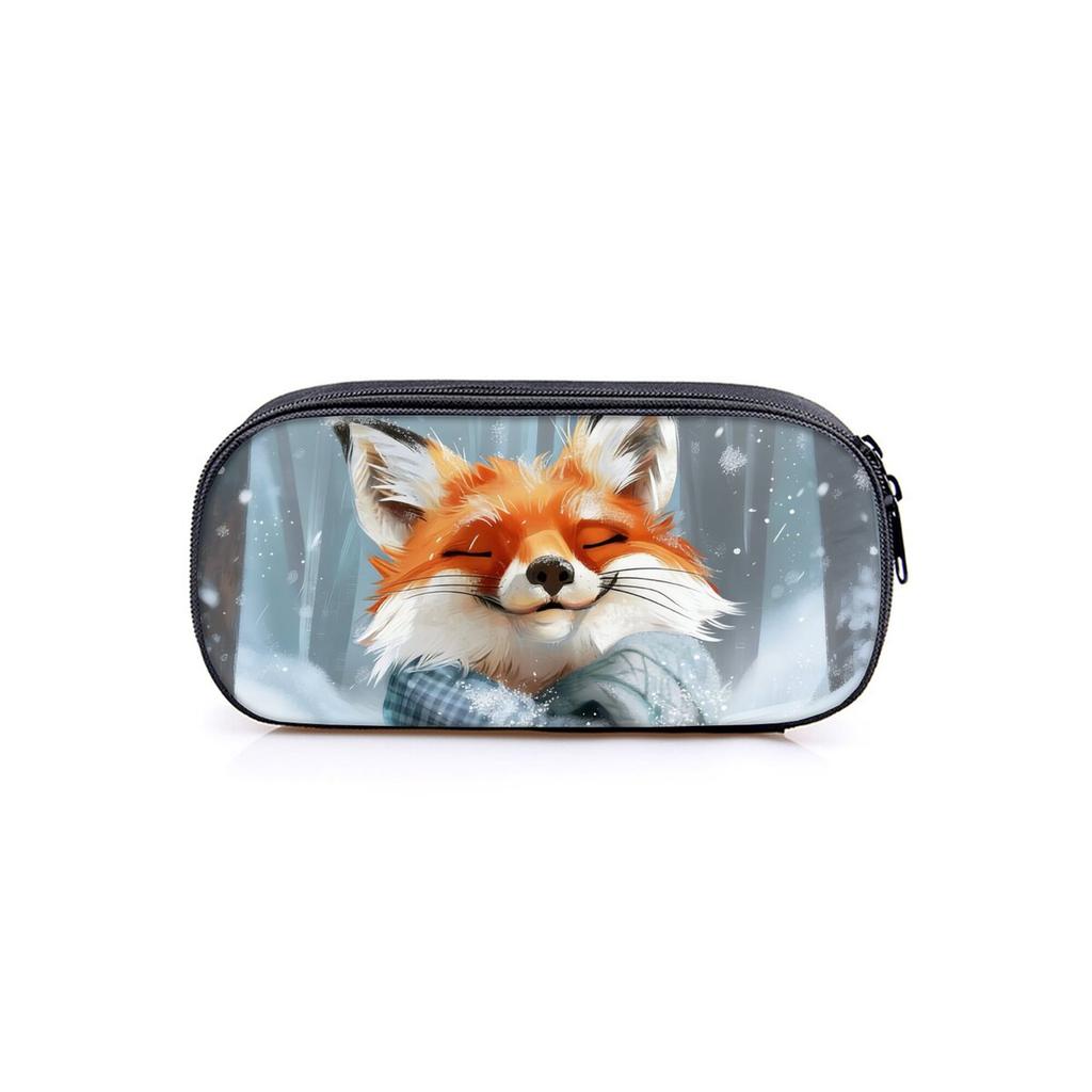 Cute Fox Pattern Layered Fabric Pencil Case for Boys and Girls Best Gift 2D Cartoon School & Office Use