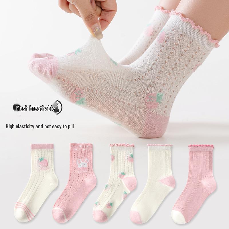 Kids' Spring-Summer Breathable Cartoon Cotton Mid-Calf Socks