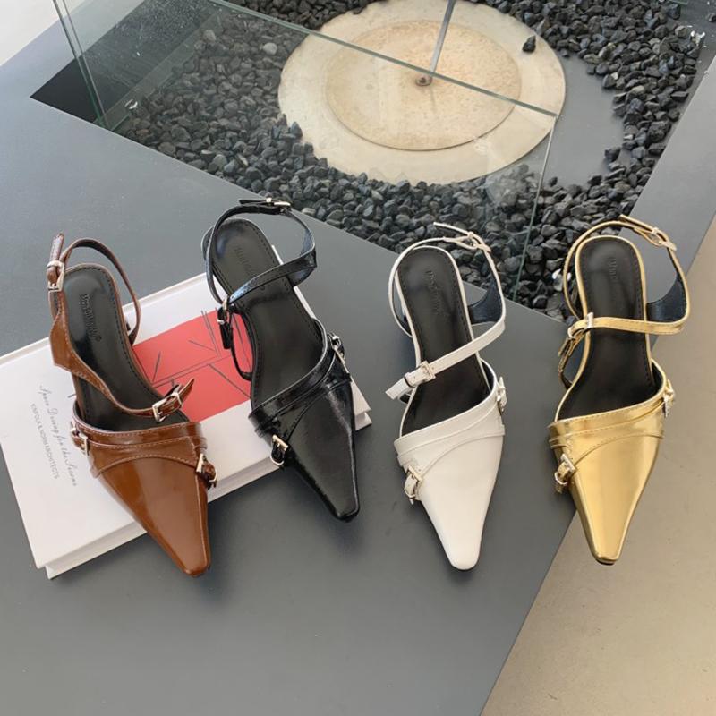 Summer Ins Designer Women Gold White Block High Heels Sandals Luxury Brand Closed Toe Slingback Sandals Wedding Prom Shoes