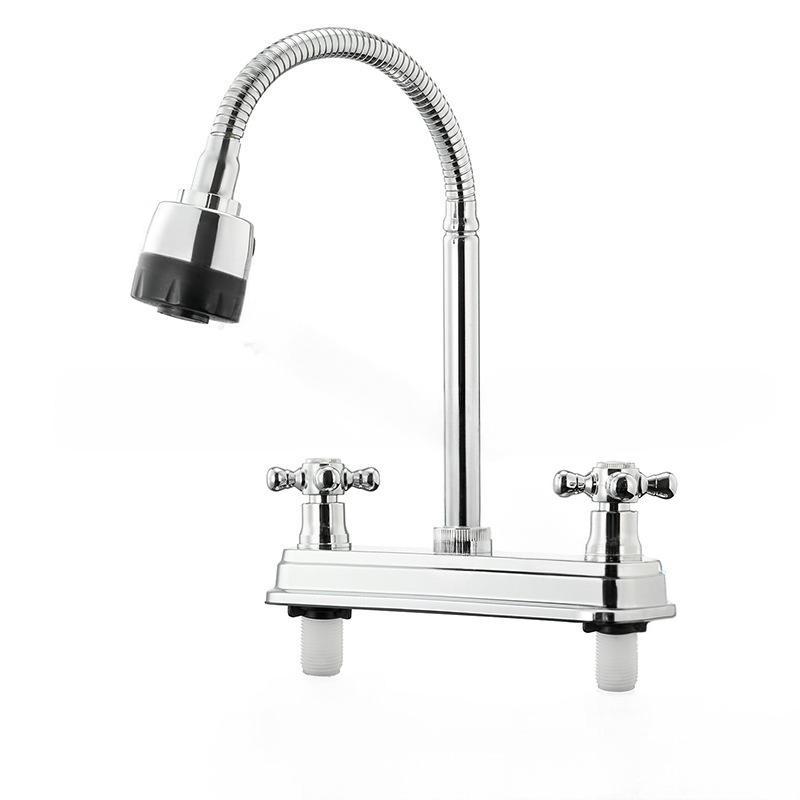 Kitchen Flexible 360° Rotatable Faucet Dual Handle Hot and Cold Water Faucet Splashproof 2 Outlet Modes Kitchen Tap