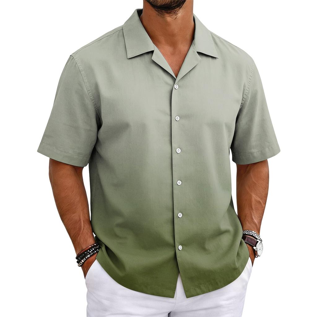 Men's Summer Basic Cuban Collar Shirt Short Sleeve Button Down Casual Lightweight Breathable Fabric Shirt for Everyday Wear