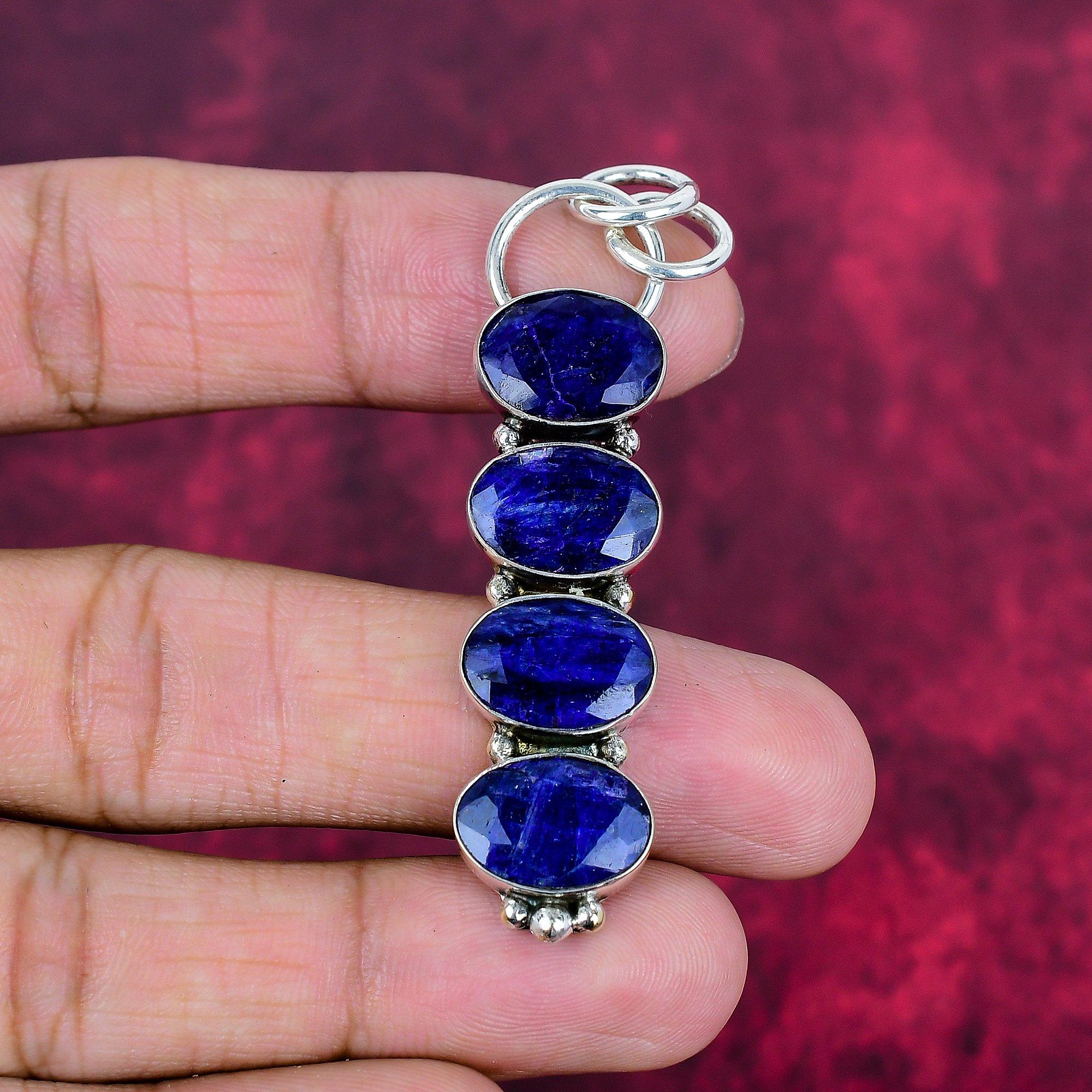 

Подвеска с синим сапфиром, подвеска из драгоценного камня ручной работы, подвеска из стерлингового серебра 925 пробы, антикварные ювелирные изделия, для подарка на помолвку 2.63 Inches синий