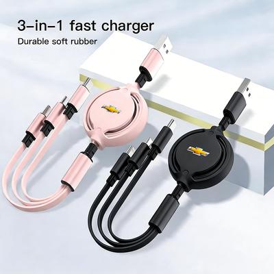 Retractable Data Cable 3 In 1 Fast Charging Accessories For Chevrolet Cruze Sonic Silverado Trax Camaro Captiva Equinox Malibu