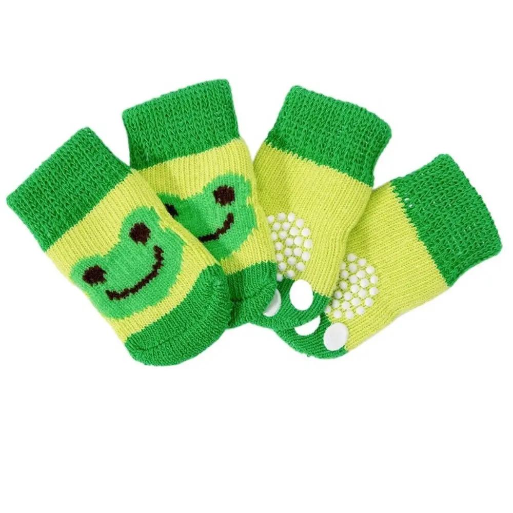 4Pcs Pet Cat Dog Floor Anti-slip Socks Autumn Winter Warm Soft Wool Socks Pet Kitten Puppy Anti-freeze Feet Paw Protector Socks