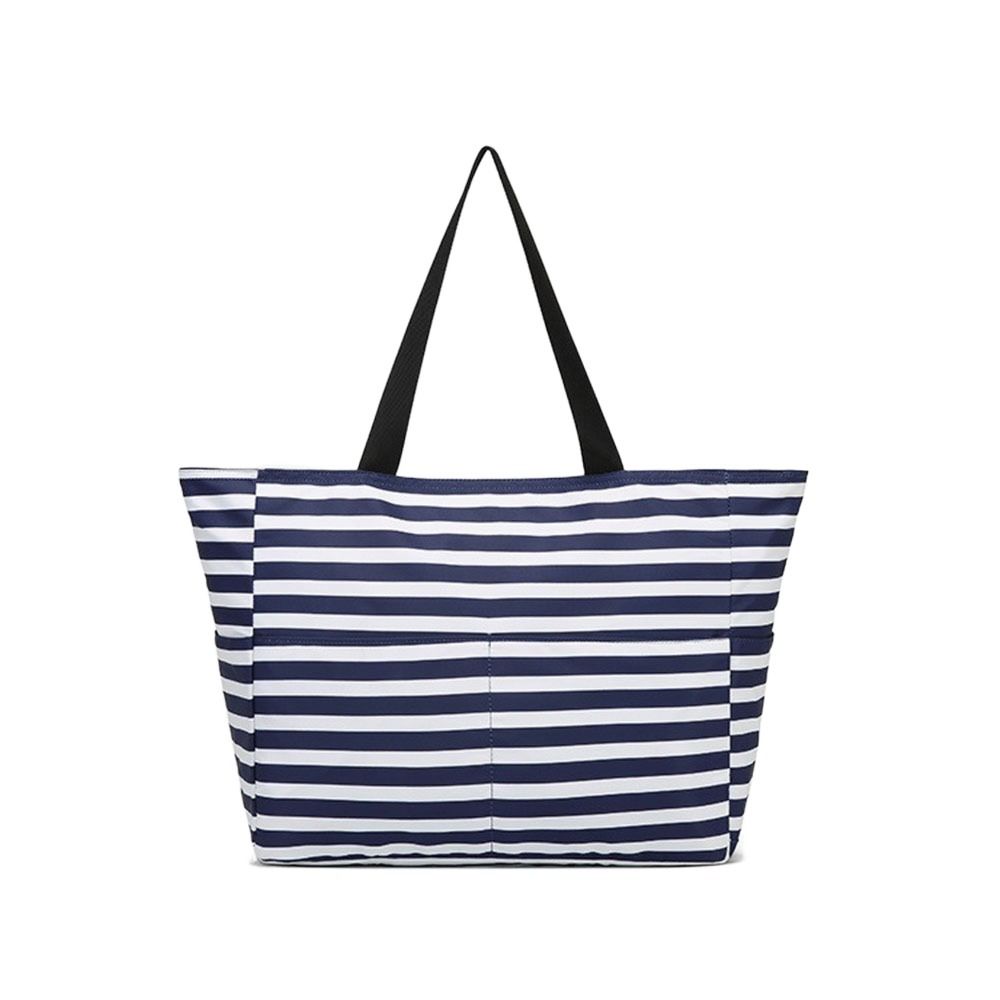 Foldable Women Tote Shoulder Bag Large Capacity Beach Grocery Bag Striped Handbag  Travel Bag