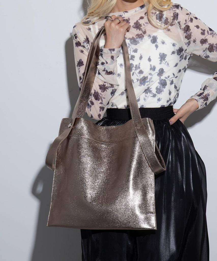 BEAURE Cow Leather 2-Way Tote Bag with Handles and Thin Gusset, A4 Size, B-22197, Available in Custom Colors, Genuine Cow Leather (Gold)