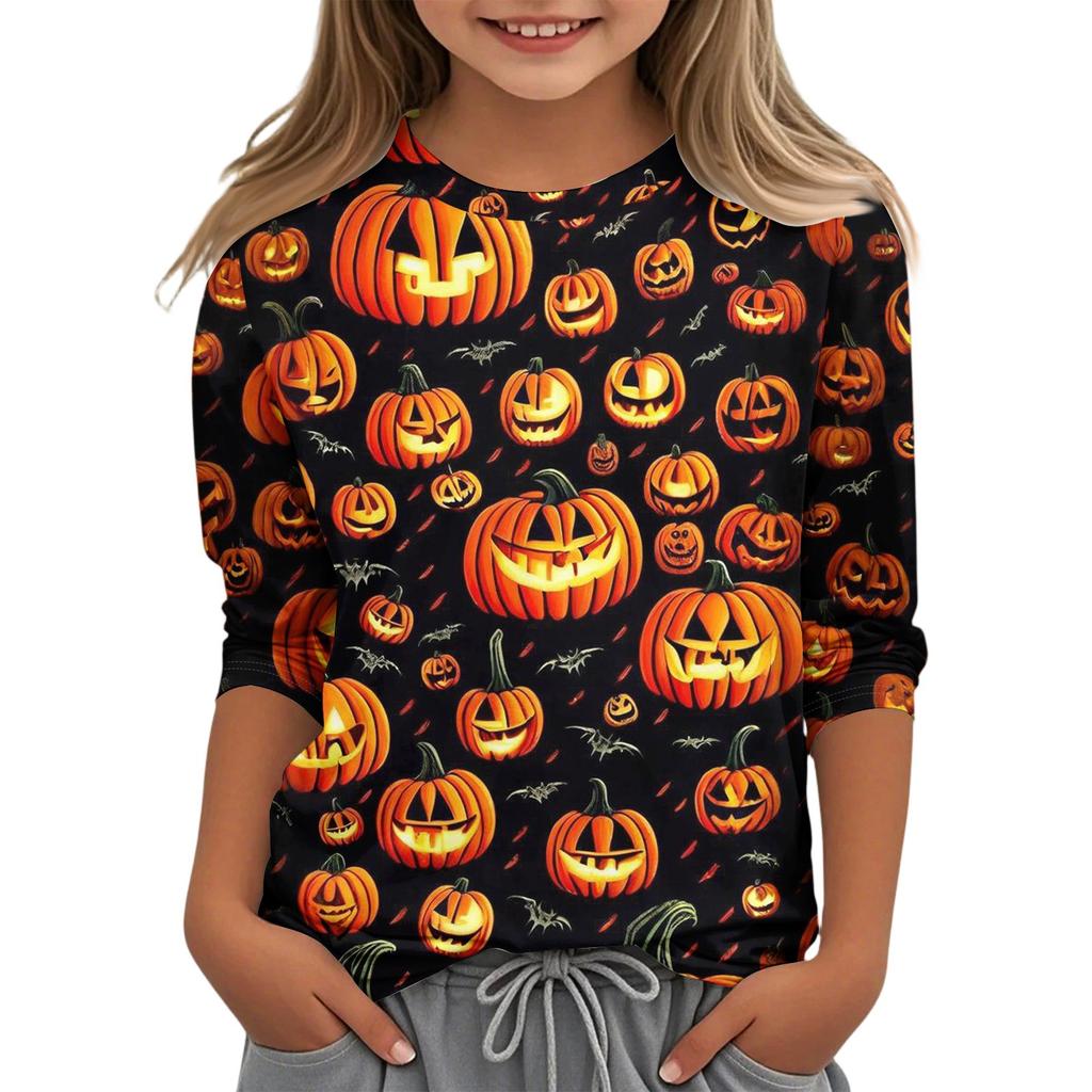 Children's Casual Three-quarter Sleeve Round Neck Top