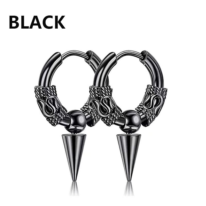 1 Pairs Punk Stainless Steel Stud Earrings Black Earrings Set For Men Women Vintage Hip Hop Piercing Ear Jewelry Accessories3