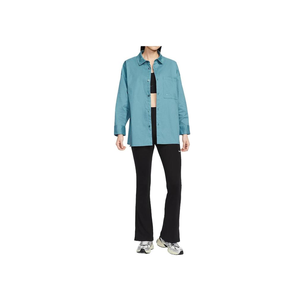 Nike Sportswear Chill Poplin Comfortable Fashion Casual Versatile Long Sleeve Shirt Women Shirts Smoke-Blue HJ0716-006