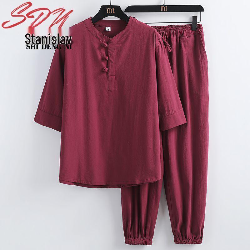 

Мужской костюм для даосской медитации – Летний хлопково-льняной костюм в стиле дзен тан XL 100-120 jin вино красного