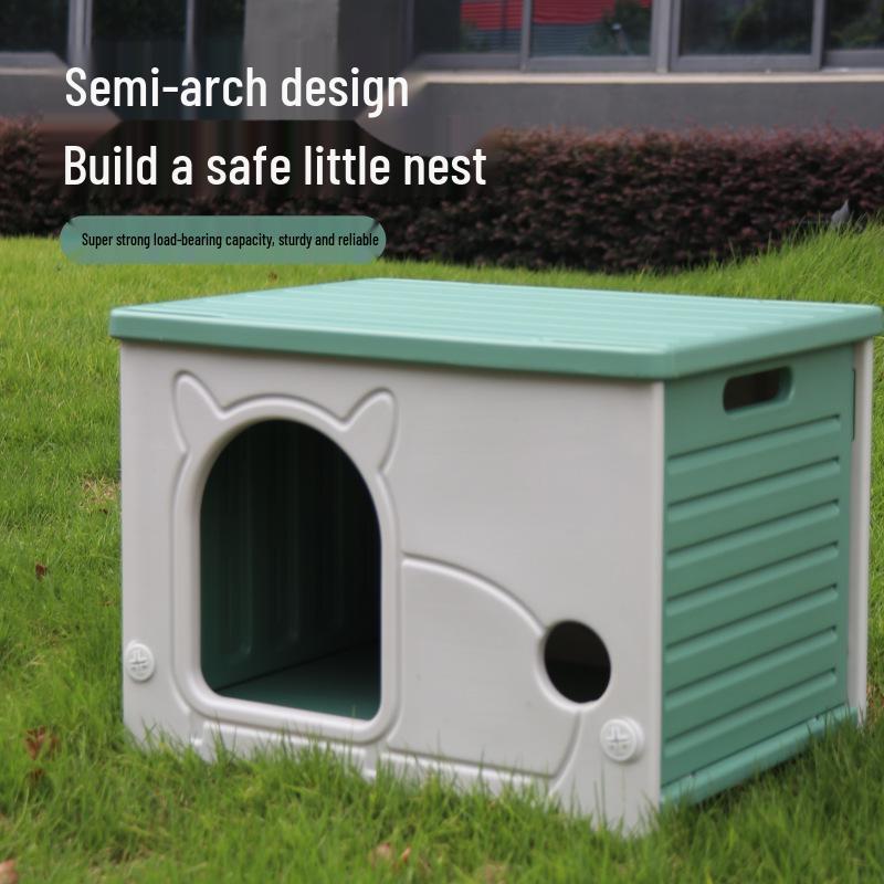 All-Season Outdoor & Indoor Rainproof Cat House: Semi-Enclosed Plastic Villa for Stray Cats & Dogs