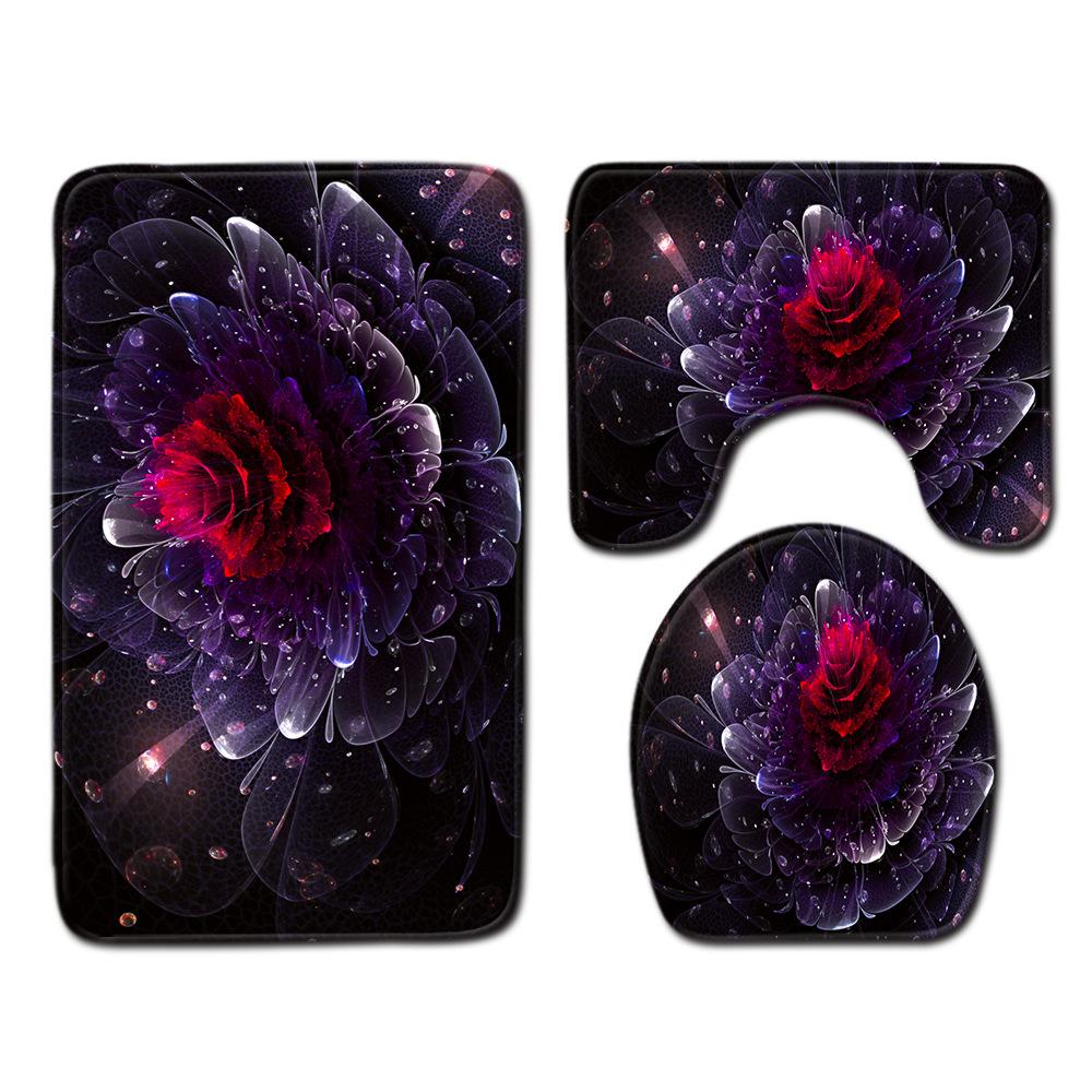 

Cool Flower Pattern Bathroom Floor Mat Toilet Three-Piece Set 45cmx75cm