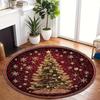 ~O~Christmas Theme Round Rug – Crimson Snowflake & Tree Pattern Festive Floor Mat for Living Room & Bedroom