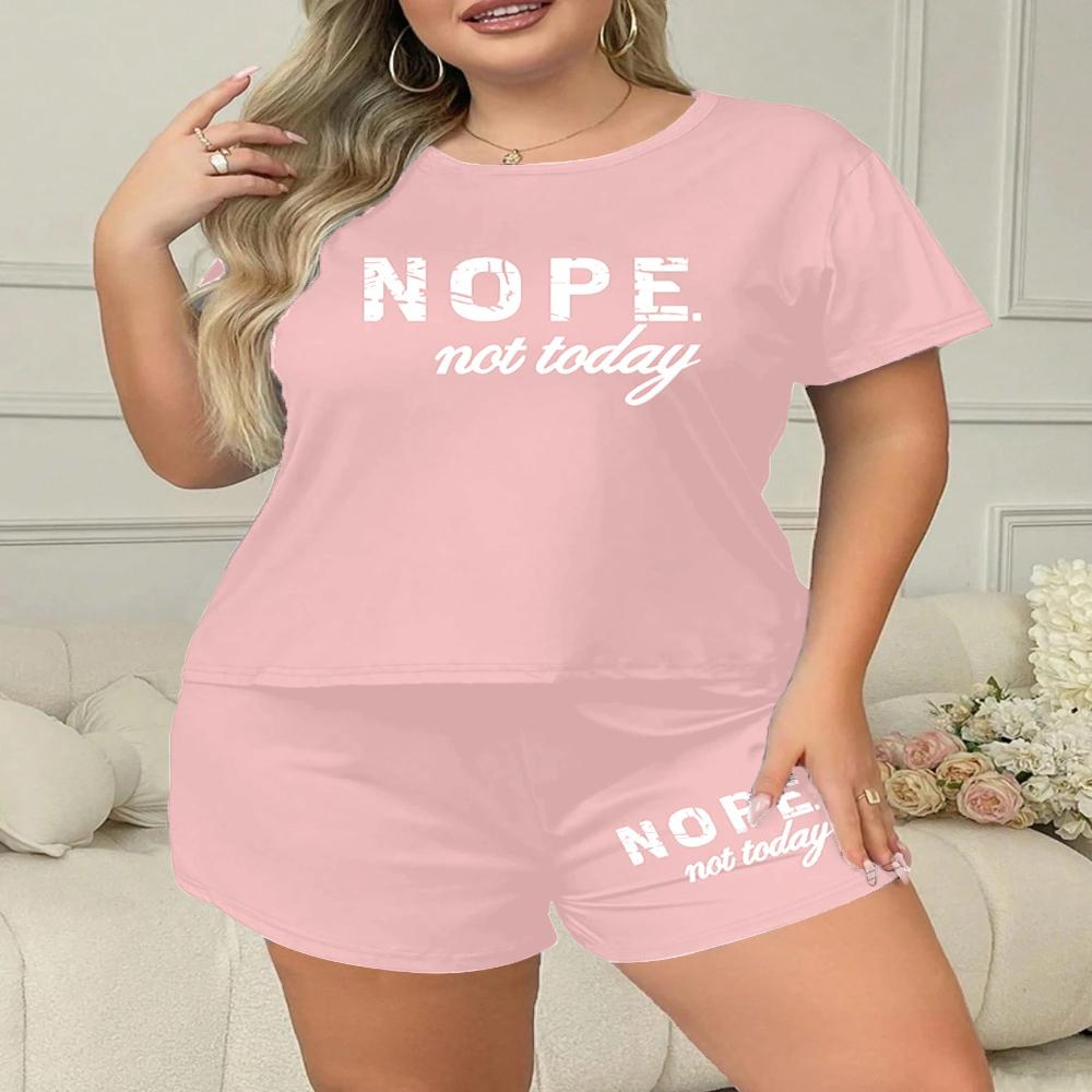 Summer Plus Size 3XL 4XL 5XL Short Sleeve Tops and Shorts Pajamas Set Casual Oversized Cartoon Printing White Pyjamas for Women Sleepwear Set Homewear