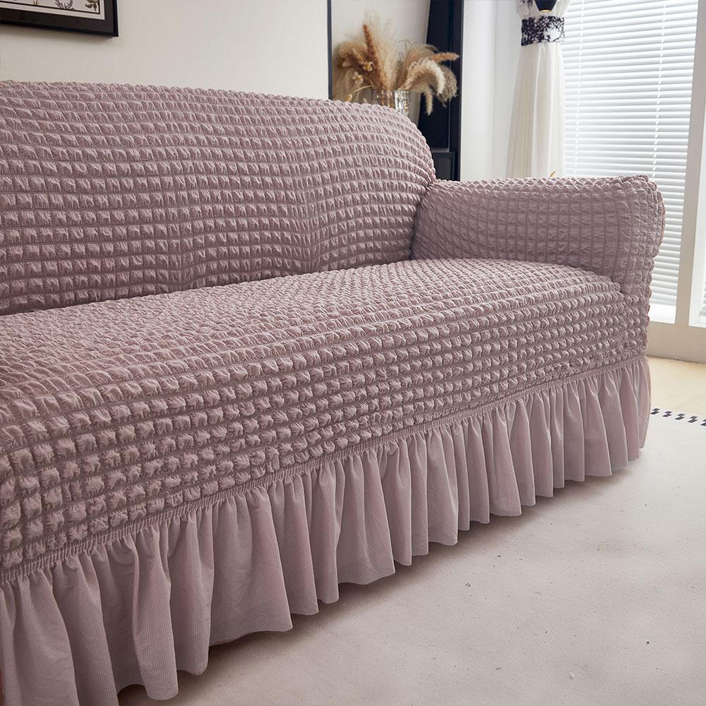 1Pc Seersucker Sofa Slipcover With Skirt Solid Color Bubble Gauze Sofa Couch Cover Dustproof Furniture Protector For Living Room