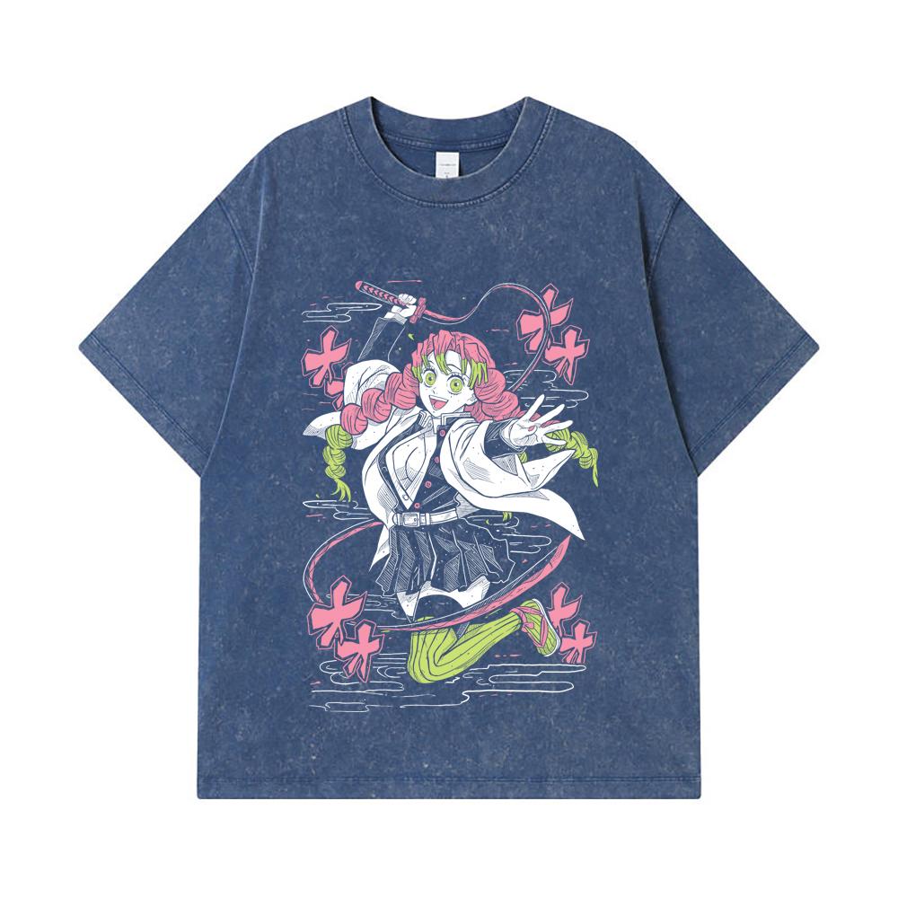 275 GSM Gewaschene T-Shirts 100% Baumwolle Demon Slayer V49 Mitsuri Aufdruck Unisex Schweres Baumwoll-T-Shirt