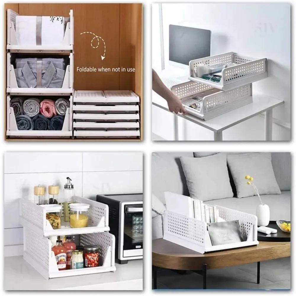 Foldable Drawer Closet Stackable Drawer Storage Box Hollow Out Design Clothes Storage Boxes Round Handle DIY Assemble Wardrobe